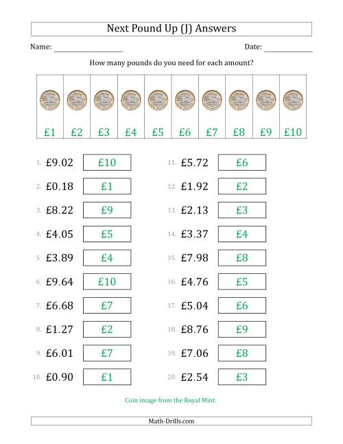 The Next Pound Up Strategy with Amounts to £10 (U.K.) (J) Math Worksheet Page 2