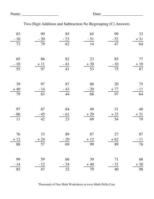 The Adding and Subtracting Two-Digit Numbers -- No Regrouping (C) Math Worksheet Page 2