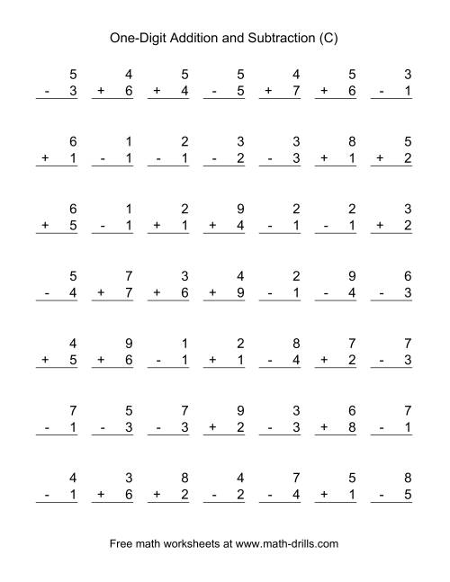 The Adding and Subtracting Single-Digit Numbers (C) Math Worksheet