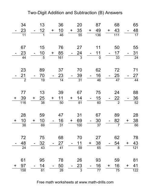 The Adding and Subtracting Two-Digit Numbers (B) Math Worksheet Page 2