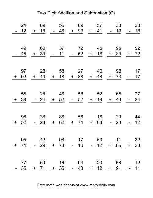 The Adding and Subtracting Two-Digit Numbers (C) Math Worksheet