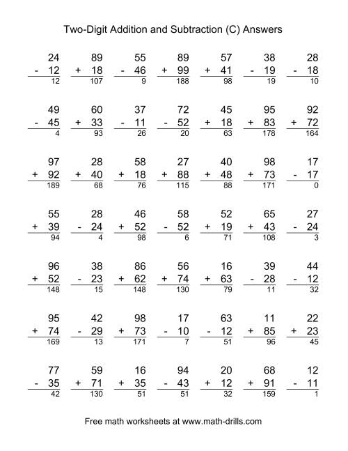 The Adding and Subtracting Two-Digit Numbers (C) Math Worksheet Page 2