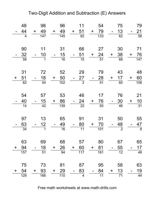 The Adding and Subtracting Two-Digit Numbers (E) Math Worksheet Page 2