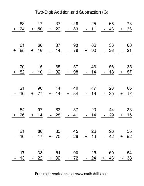 The Adding and Subtracting Two-Digit Numbers (G) Math Worksheet