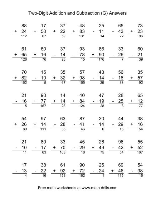 The Adding and Subtracting Two-Digit Numbers (G) Math Worksheet Page 2