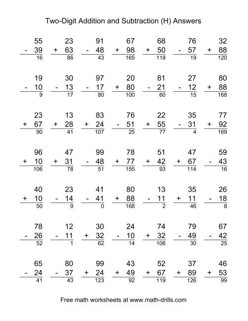 The Adding and Subtracting Two-Digit Numbers (H) Math Worksheet Page 2