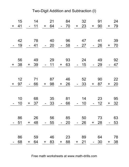 The Adding and Subtracting Two-Digit Numbers (I) Math Worksheet