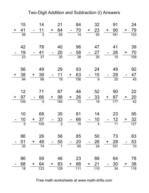 The Adding and Subtracting Two-Digit Numbers (I) Math Worksheet Page 2