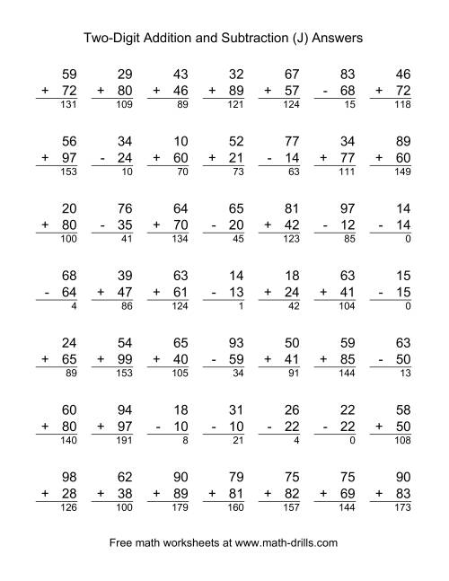 The Adding and Subtracting Two-Digit Numbers (J) Math Worksheet Page 2