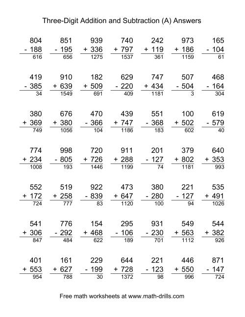 Addition And Subtraction Worksheets 3 Digit Numbers