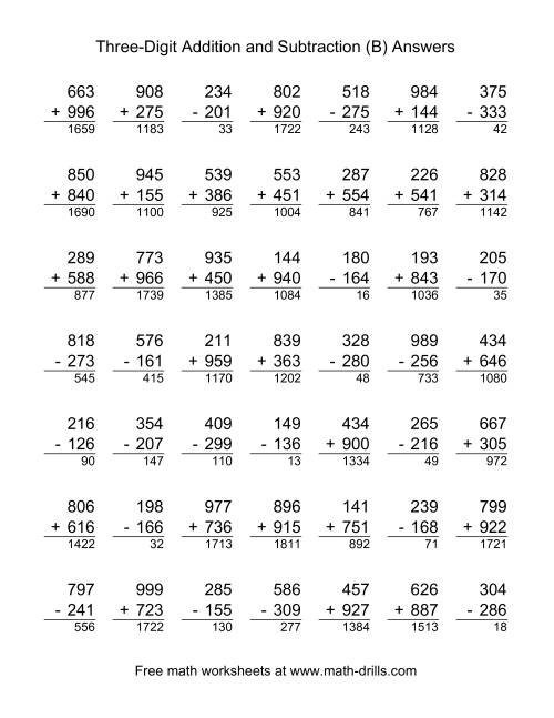 The Adding and Subtracting Three-Digit Numbers (B) Math Worksheet Page 2