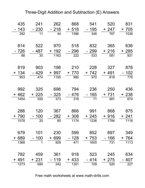 The Adding and Subtracting Three-Digit Numbers (E) Math Worksheet Page 2