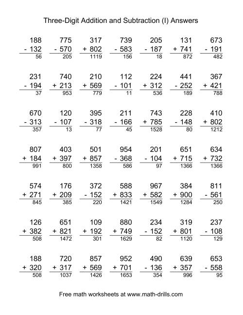 The Adding and Subtracting Three-Digit Numbers (I) Math Worksheet Page 2