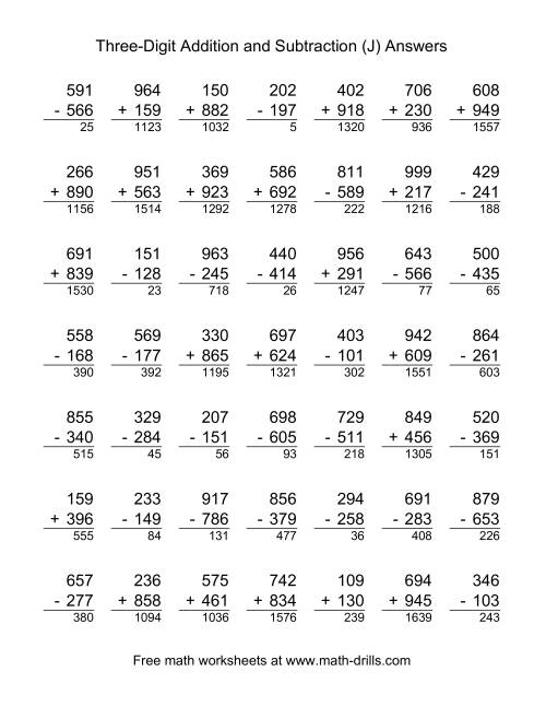 The Adding and Subtracting Three-Digit Numbers (J) Math Worksheet Page 2