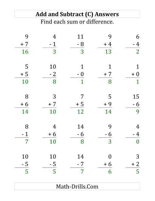 The Adding and Subtracting with Facts From 0 to 9 (C) Math Worksheet Page 2