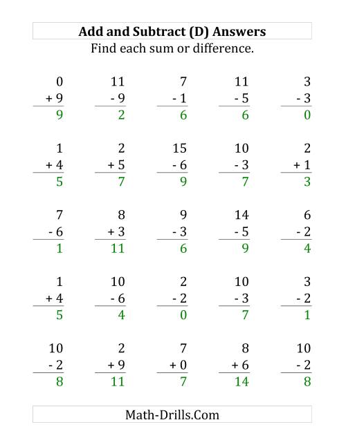 The Adding and Subtracting with Facts From 0 to 9 (D) Math Worksheet Page 2