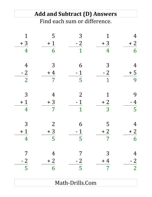 The Adding and Subtracting with Facts From 1 to 5 (D) Math Worksheet Page 2