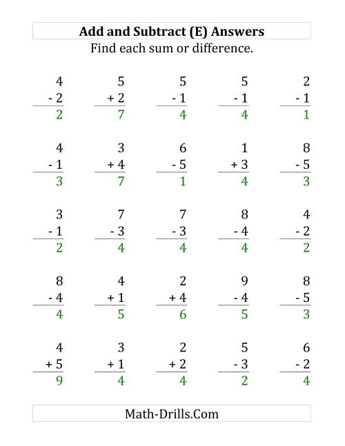 The Adding and Subtracting with Facts From 1 to 5 (E) Math Worksheet Page 2