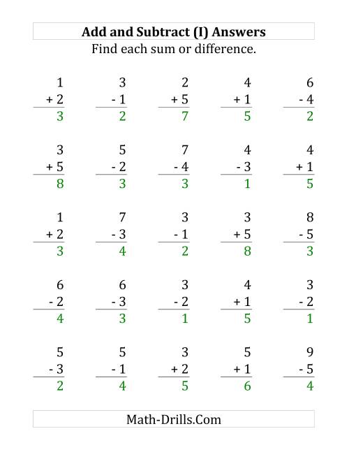 The Adding and Subtracting with Facts From 1 to 5 (I) Math Worksheet Page 2