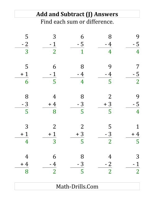 The Adding and Subtracting with Facts From 1 to 5 (J) Math Worksheet Page 2