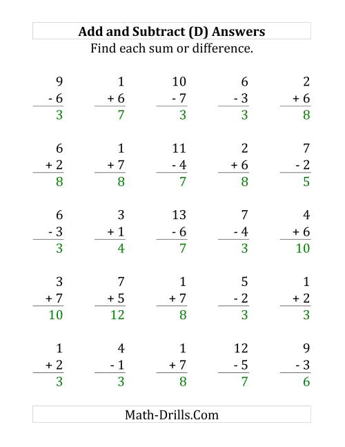 The Adding and Subtracting with Facts From 1 to 7 (D) Math Worksheet Page 2