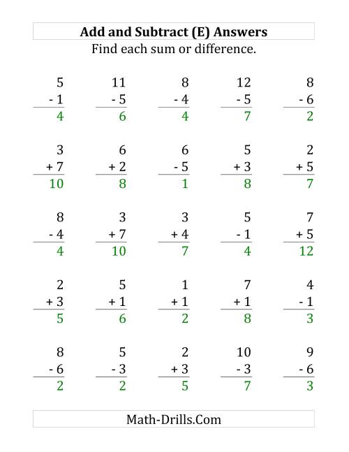 The Adding and Subtracting with Facts From 1 to 7 (E) Math Worksheet Page 2