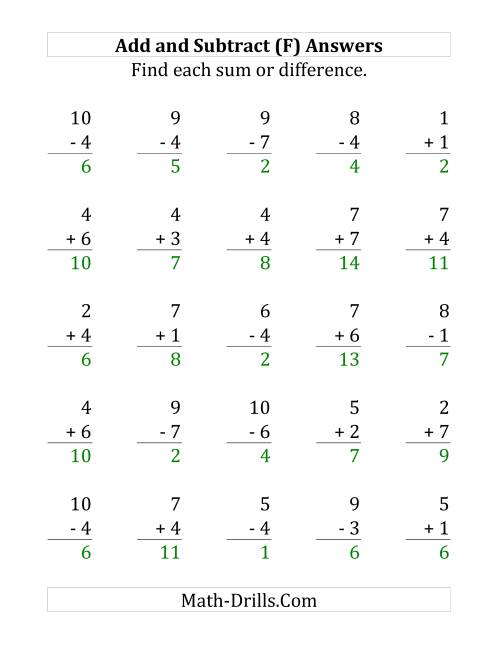 The Adding and Subtracting with Facts From 1 to 7 (F) Math Worksheet Page 2