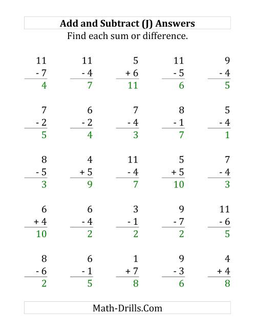 The Adding and Subtracting with Facts From 1 to 7 (J) Math Worksheet Page 2