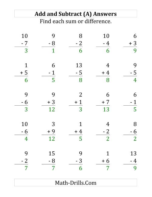 The Adding and Subtracting with Facts From 1 to 9 (A) Math Worksheet Page 2