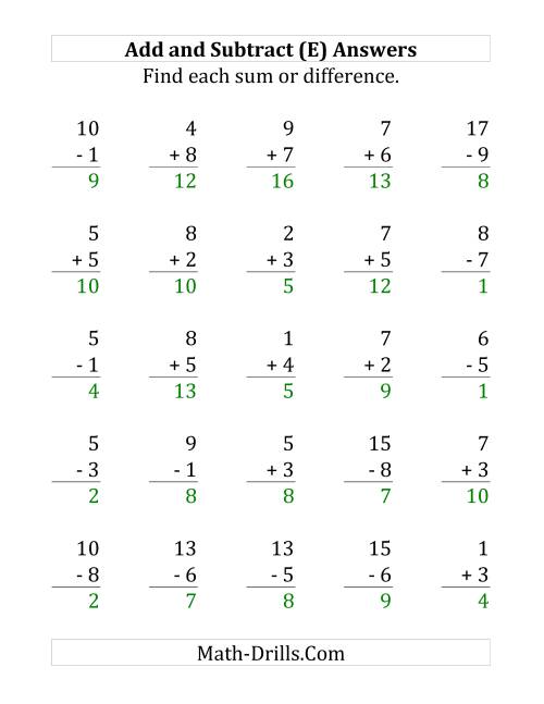 The Adding and Subtracting with Facts From 1 to 9 (E) Math Worksheet Page 2