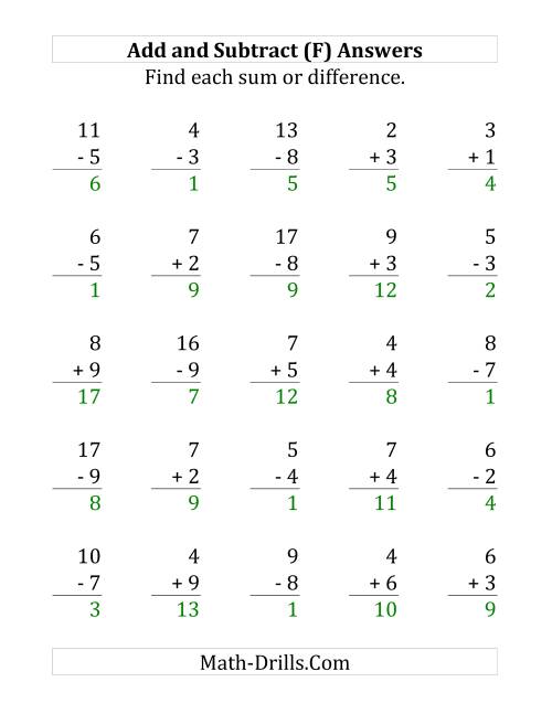 The Adding and Subtracting with Facts From 1 to 9 (F) Math Worksheet Page 2