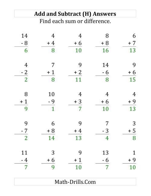 The Adding and Subtracting with Facts From 1 to 9 (H) Math Worksheet Page 2