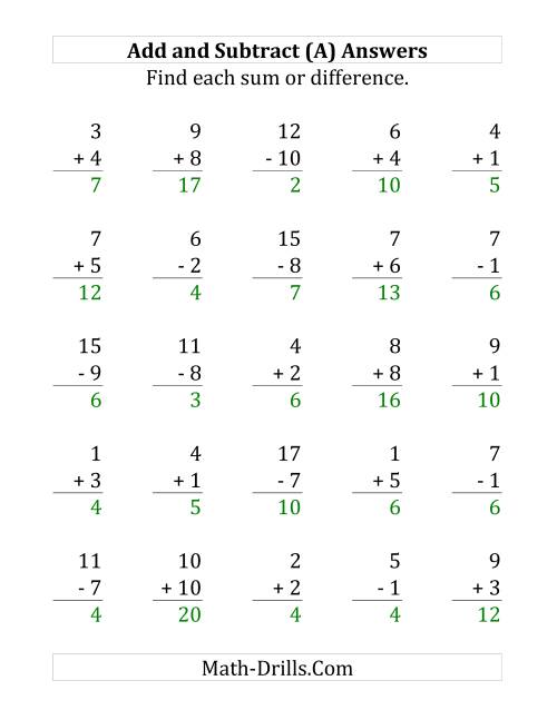 The Adding and Subtracting with Facts From 1 to 10 (A) Math Worksheet Page 2