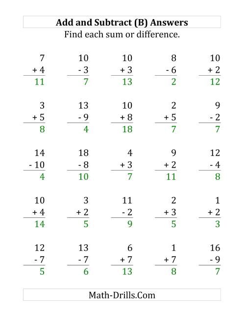 The Adding and Subtracting with Facts From 1 to 10 (B) Math Worksheet Page 2