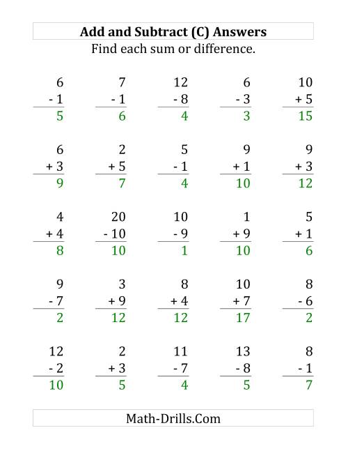 The Adding and Subtracting with Facts From 1 to 10 (C) Math Worksheet Page 2