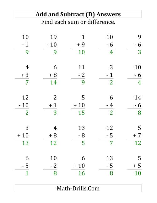 The Adding and Subtracting with Facts From 1 to 10 (D) Math Worksheet Page 2