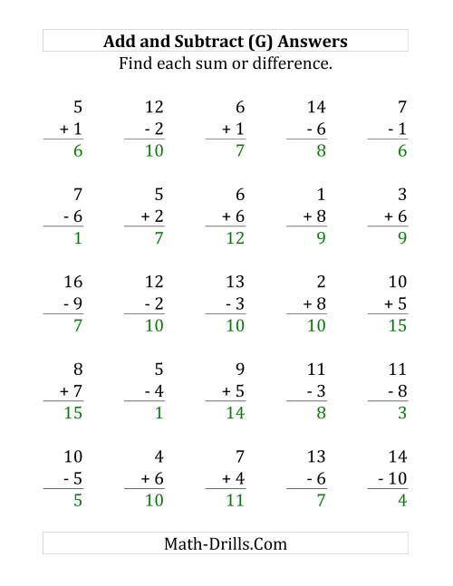 The Adding and Subtracting with Facts From 1 to 10 (G) Math Worksheet Page 2