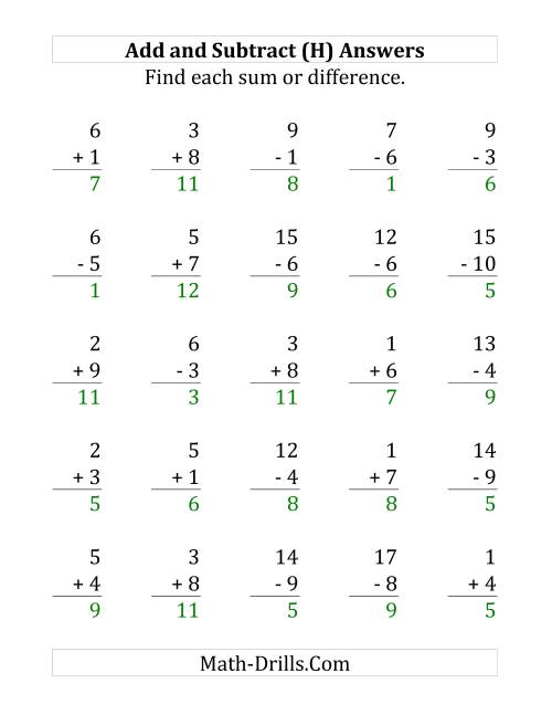 The Adding and Subtracting with Facts From 1 to 10 (H) Math Worksheet Page 2