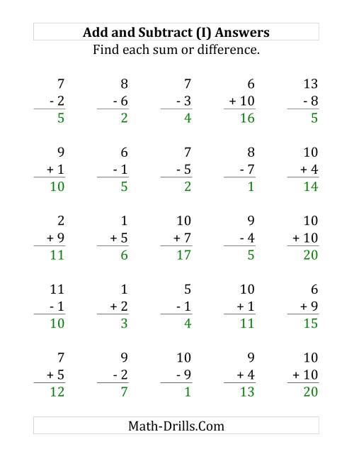 The Adding and Subtracting with Facts From 1 to 10 (I) Math Worksheet Page 2