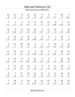 addition and subtraction worksheets easy