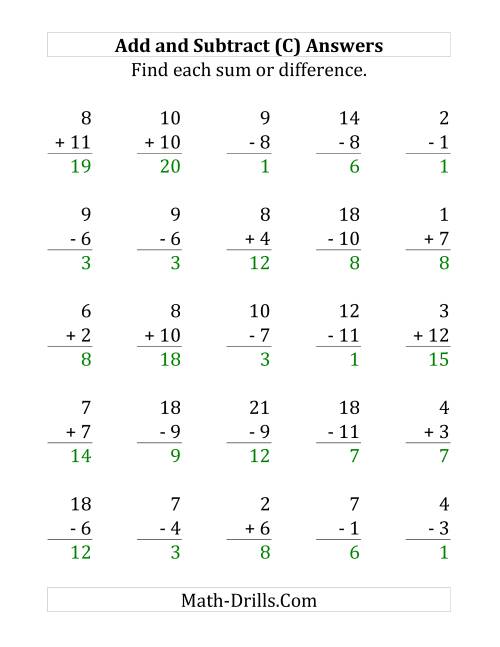The Adding and Subtracting with Facts From 1 to 12 (C) Math Worksheet Page 2