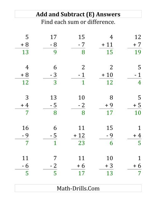 The Adding and Subtracting with Facts From 1 to 12 (E) Math Worksheet Page 2