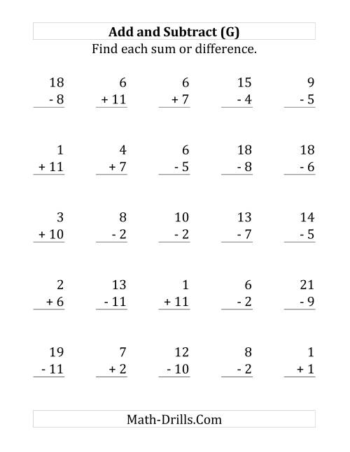 The Adding and Subtracting with Facts From 1 to 12 (G) Math Worksheet