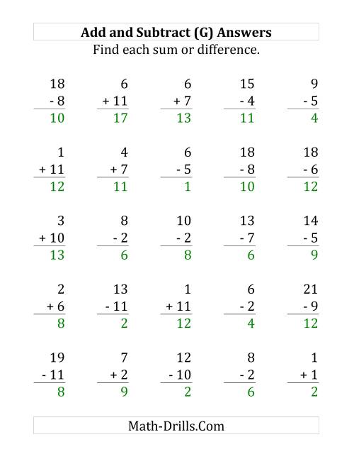 The Adding and Subtracting with Facts From 1 to 12 (G) Math Worksheet Page 2