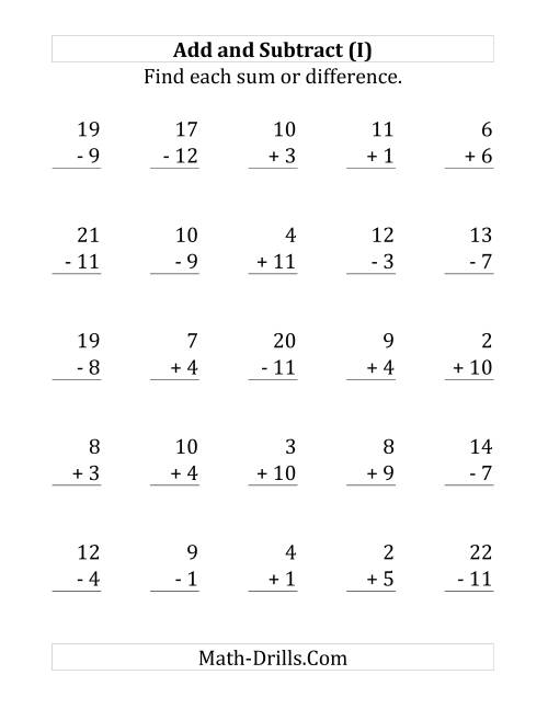 The Adding and Subtracting with Facts From 1 to 12 (I) Math Worksheet