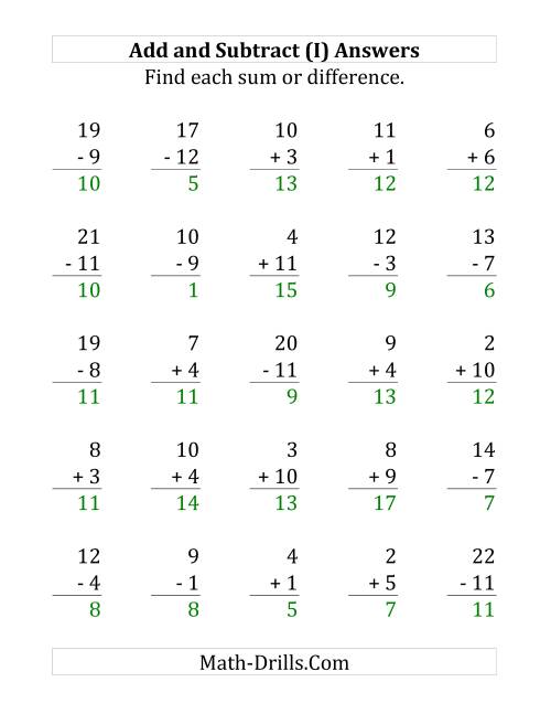 The Adding and Subtracting with Facts From 1 to 12 (I) Math Worksheet Page 2