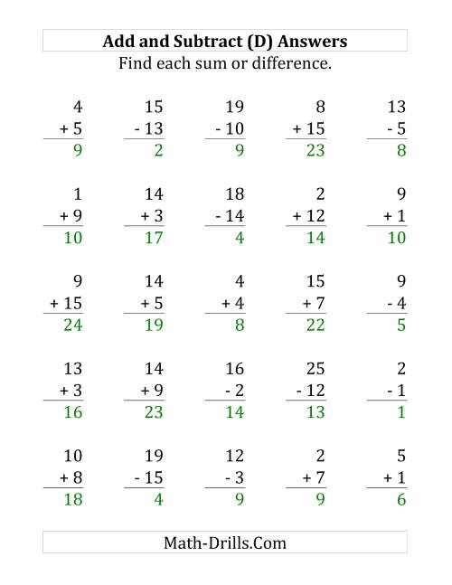 The Adding and Subtracting with Facts From 1 to 15 (D) Math Worksheet Page 2