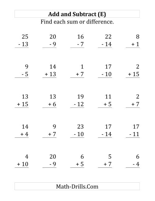 The Adding and Subtracting with Facts From 1 to 15 (E) Math Worksheet
