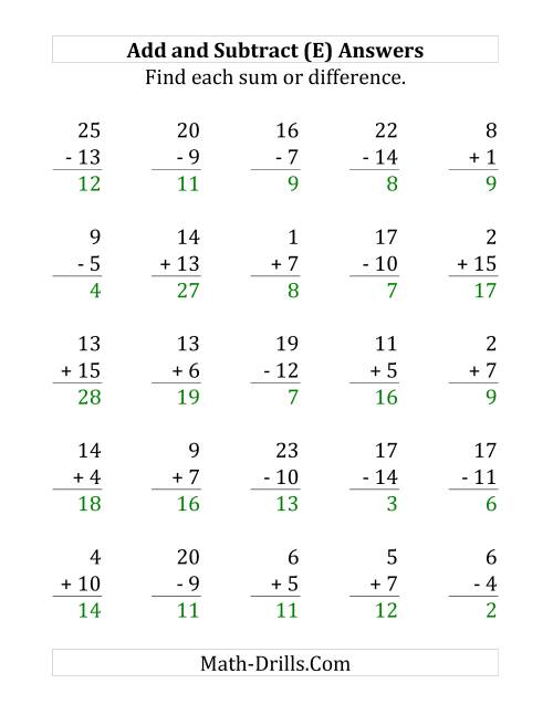 The Adding and Subtracting with Facts From 1 to 15 (E) Math Worksheet Page 2
