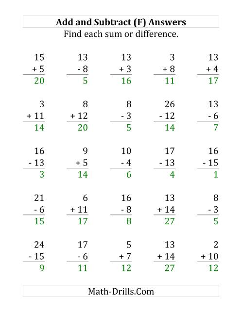 The Adding and Subtracting with Facts From 1 to 15 (F) Math Worksheet Page 2